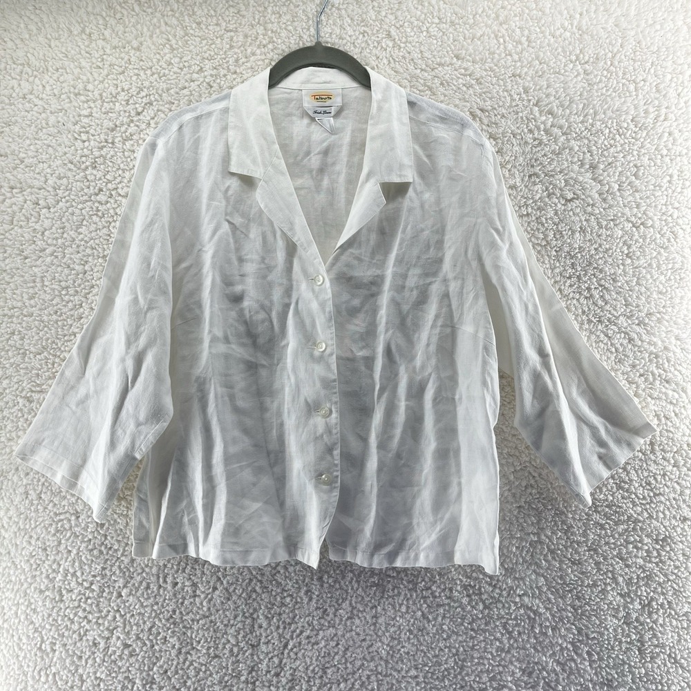 Talbots Irish Linen Women's 16 White Button Front 3/4 Sleeve Blouse Career